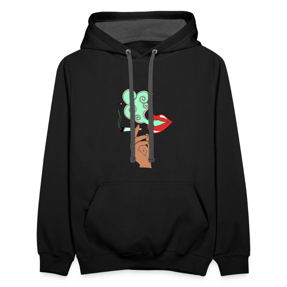 “Smoking Lips” Contrast Hoodie - black/asphalt