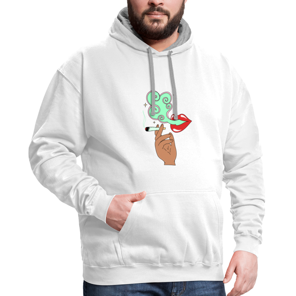 “Smoking Lips” Contrast Hoodie - white/gray