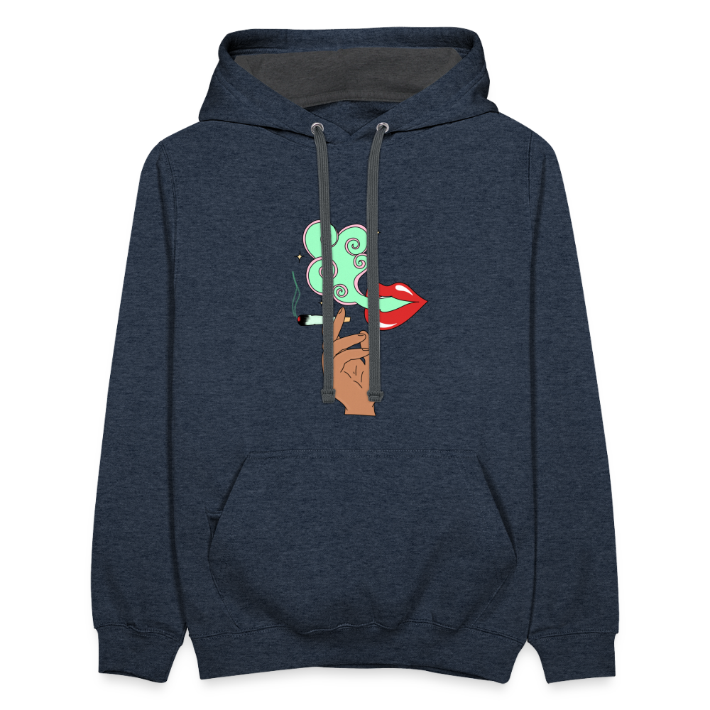 “Smoking Lips” Contrast Hoodie - indigo heather/asphalt