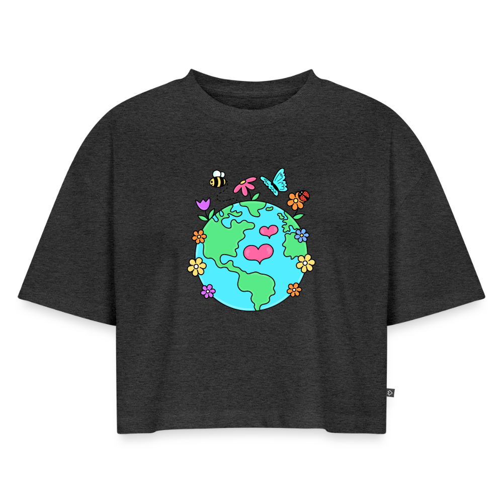Women's Oversized Organic Cropped T-Shirt - heather anthracite