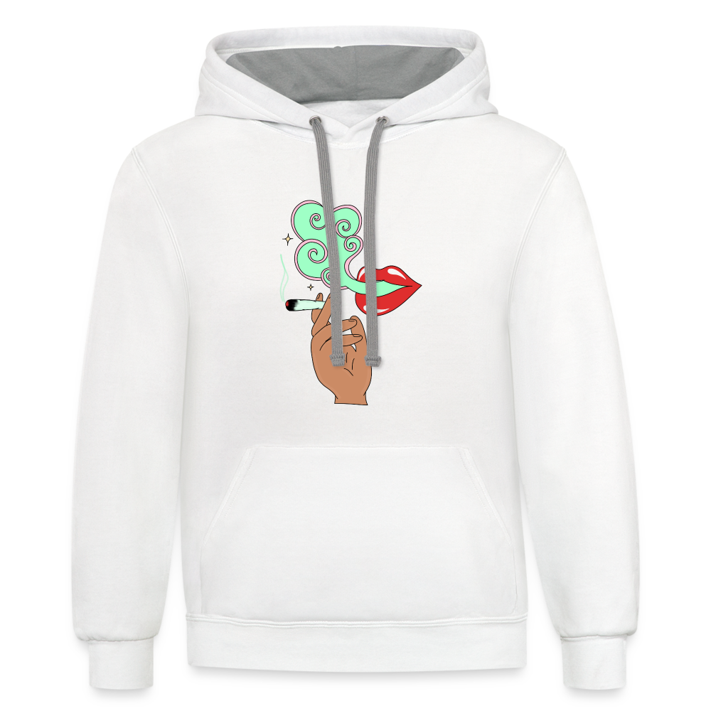 “Smoking Lips” Contrast Hoodie - white/gray