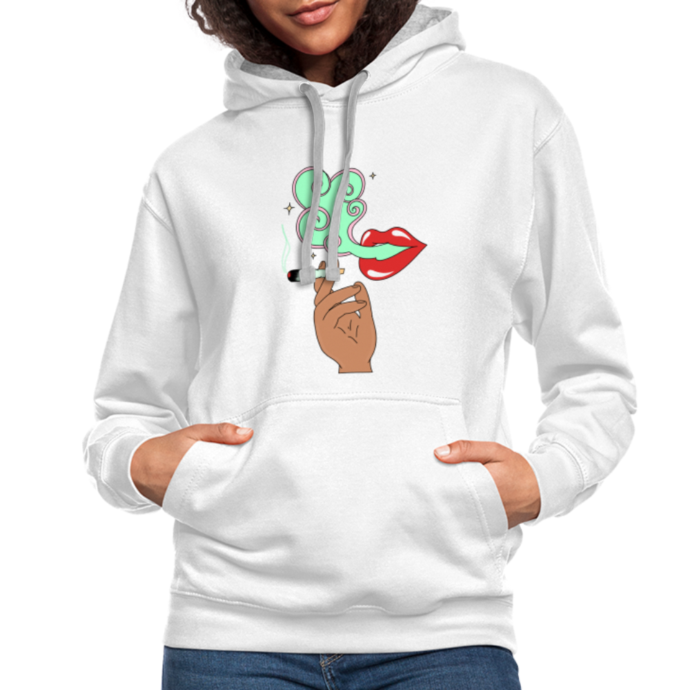 “Smoking Lips” Contrast Hoodie - white/gray