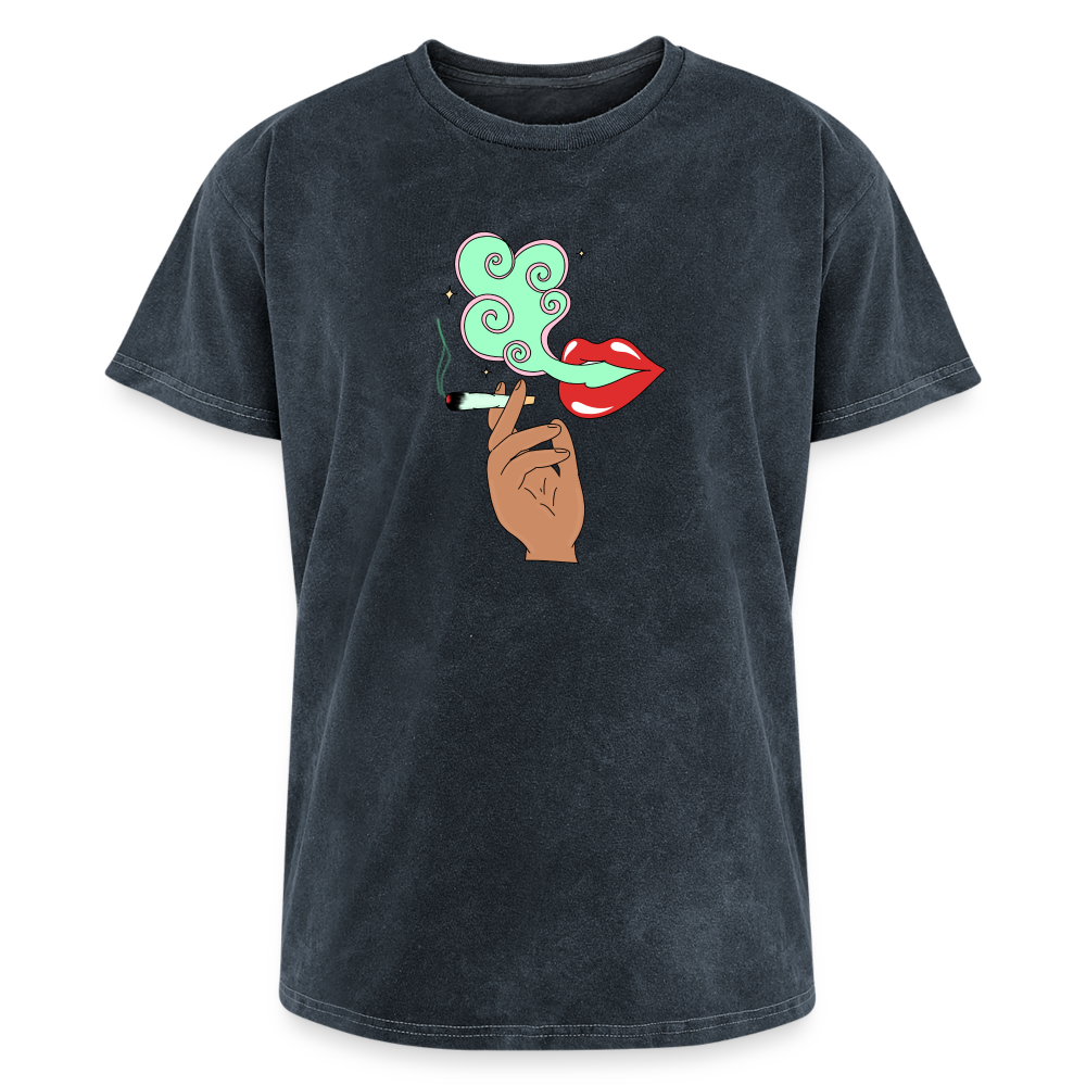 “Smoking Lips” Mineral Wash T-shirt - mineral navy