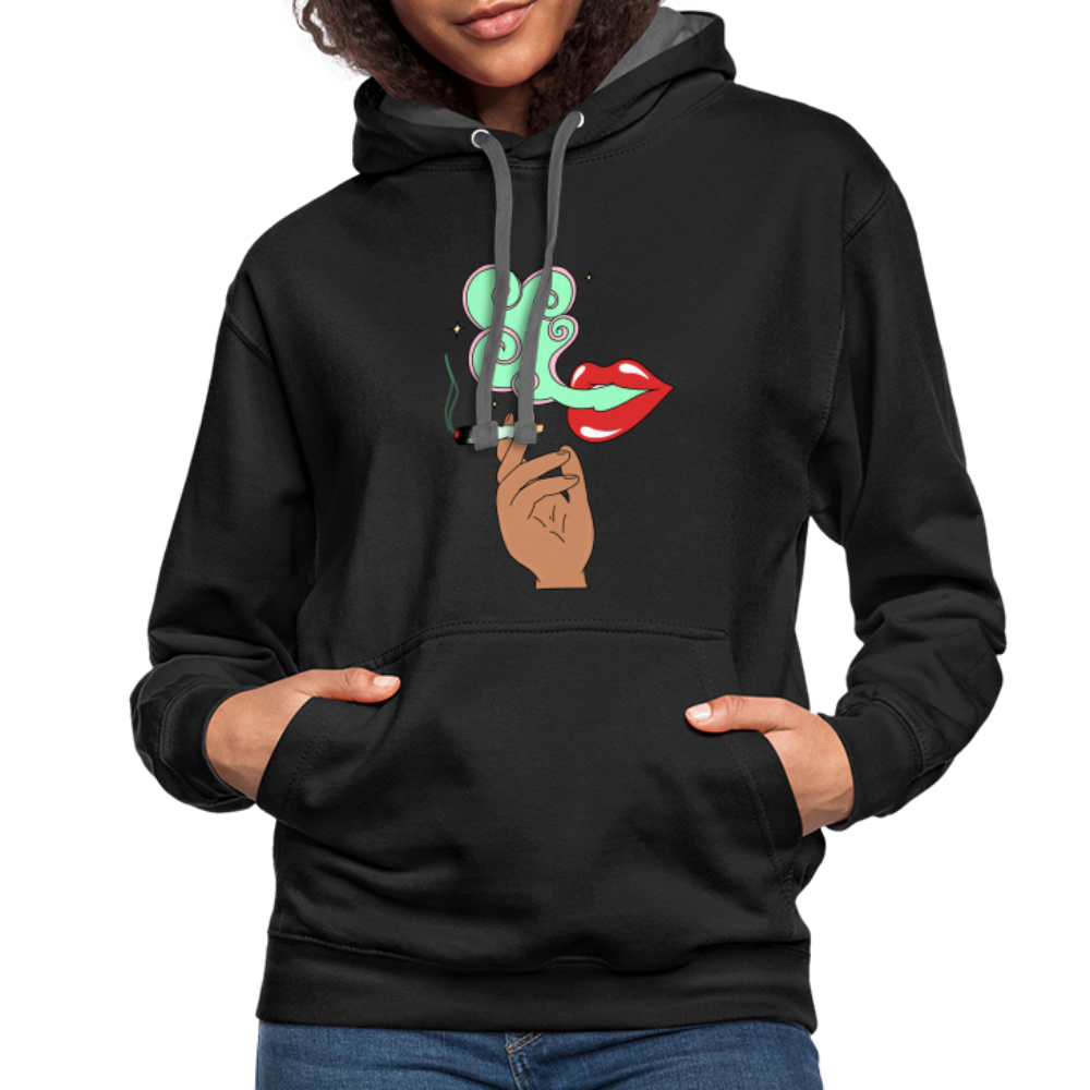 “Smoking Lips” Contrast Hoodie - black/asphalt