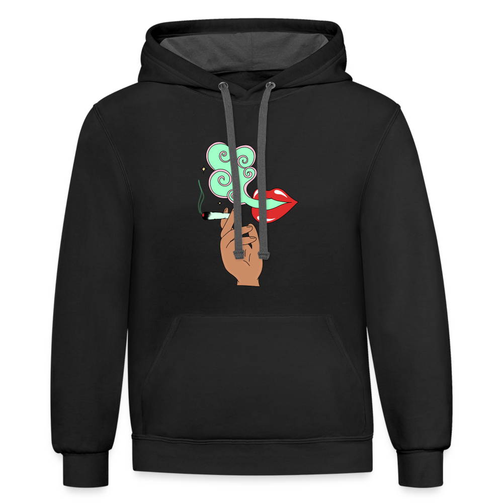 “Smoking Lips” Contrast Hoodie - black/asphalt