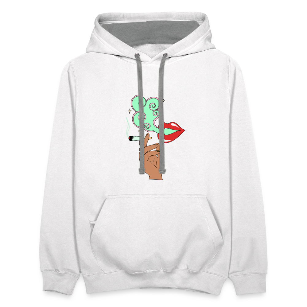 “Smoking Lips” Contrast Hoodie - white/gray