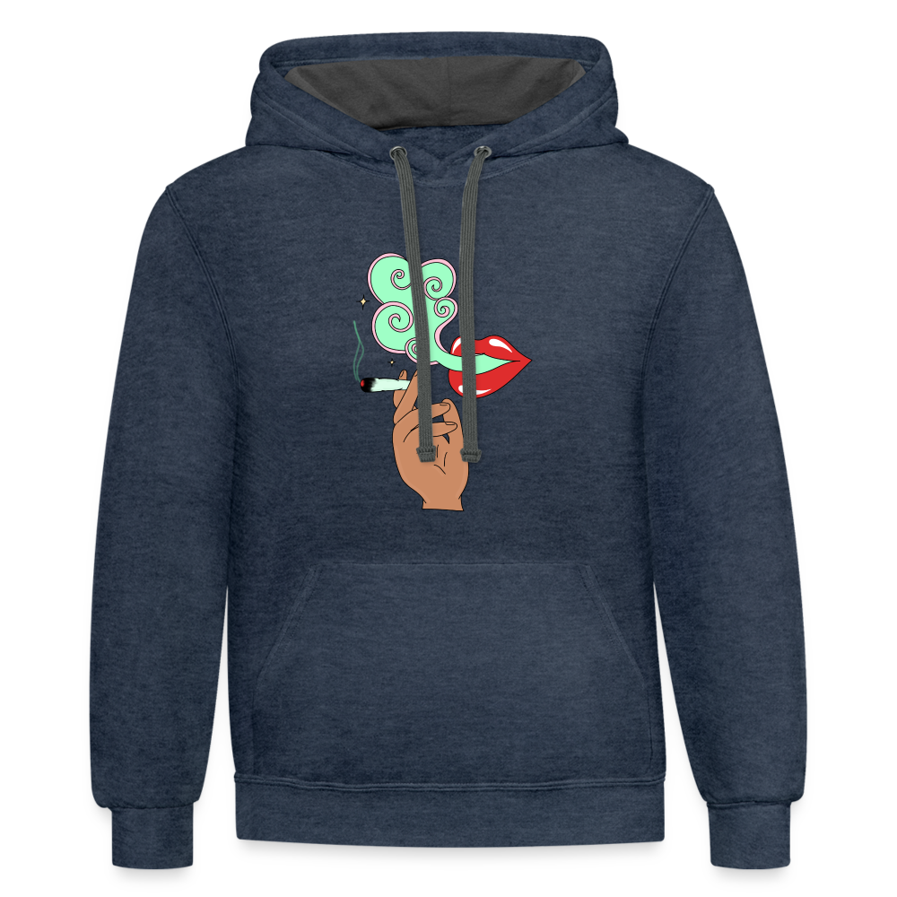 “Smoking Lips” Contrast Hoodie - indigo heather/asphalt