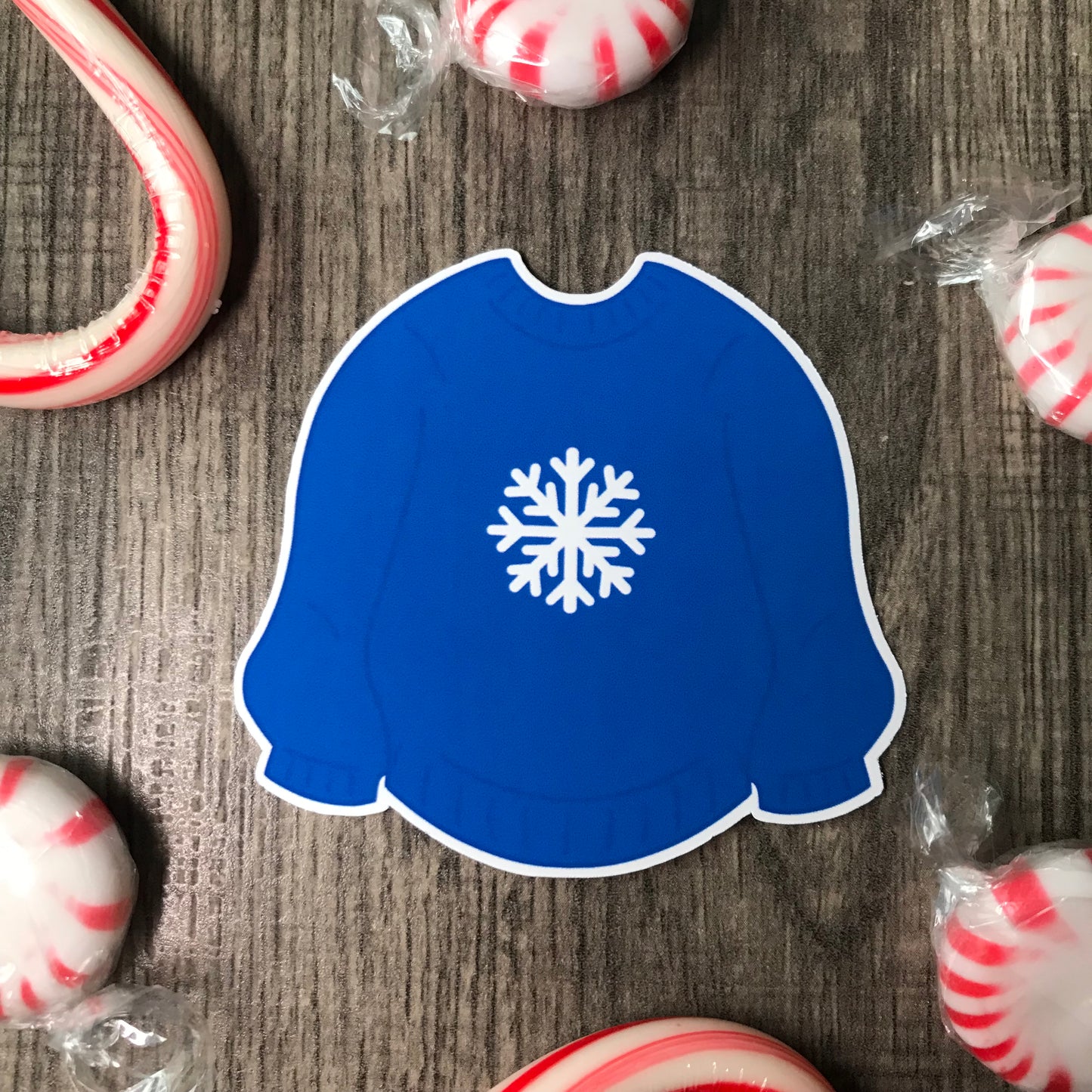 Blue/white sweater sticker
