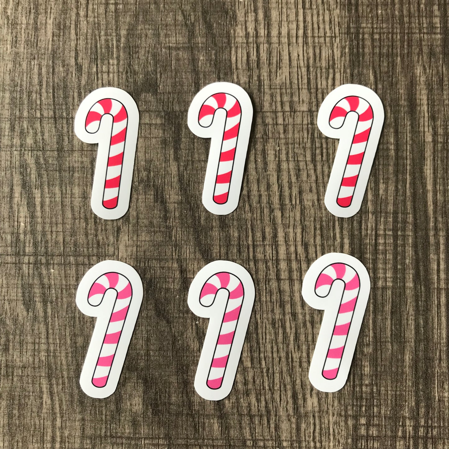 “Pink and red candy canes” mini stickers (set of 6)