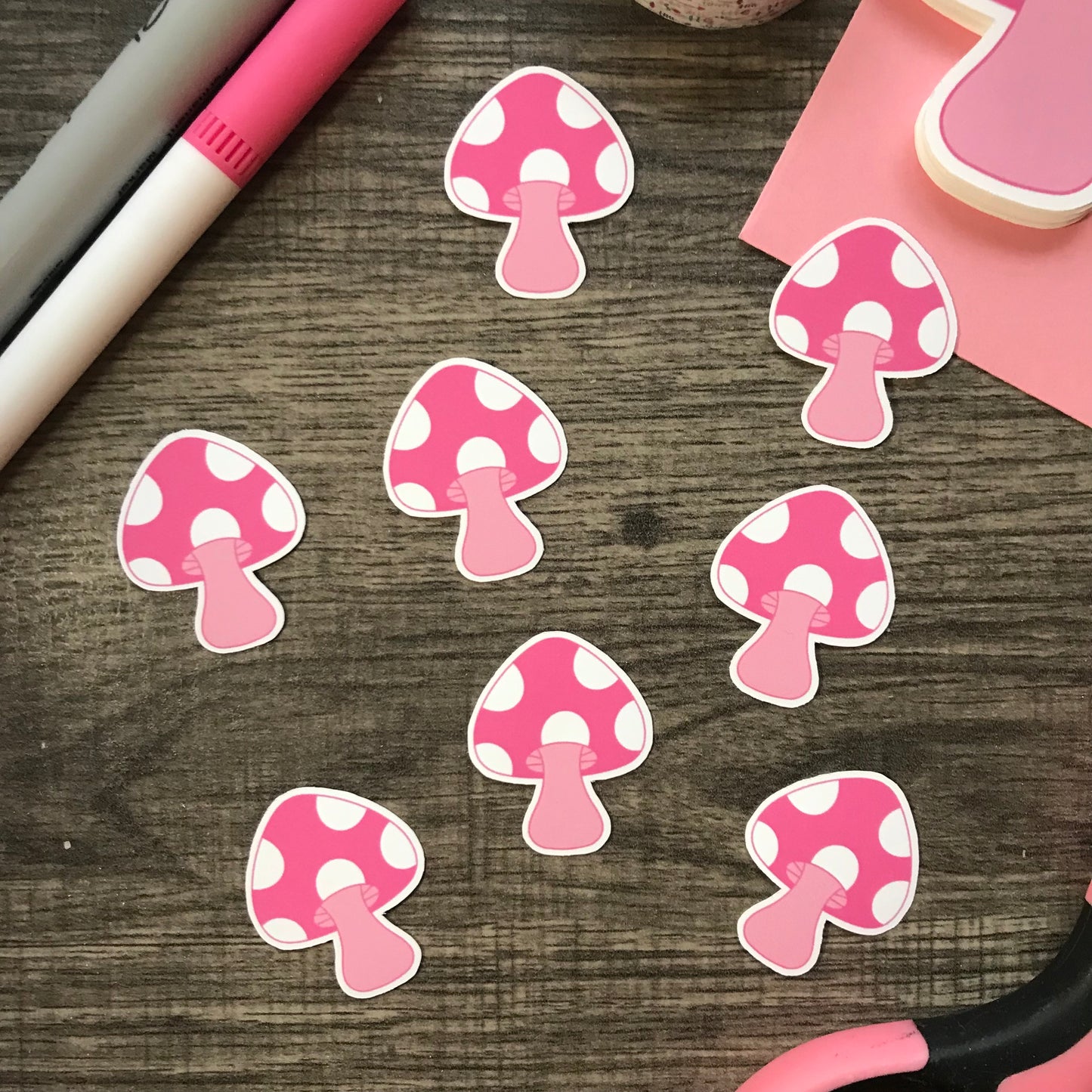 “Mini pink mushrooms” stickers (set of 8)