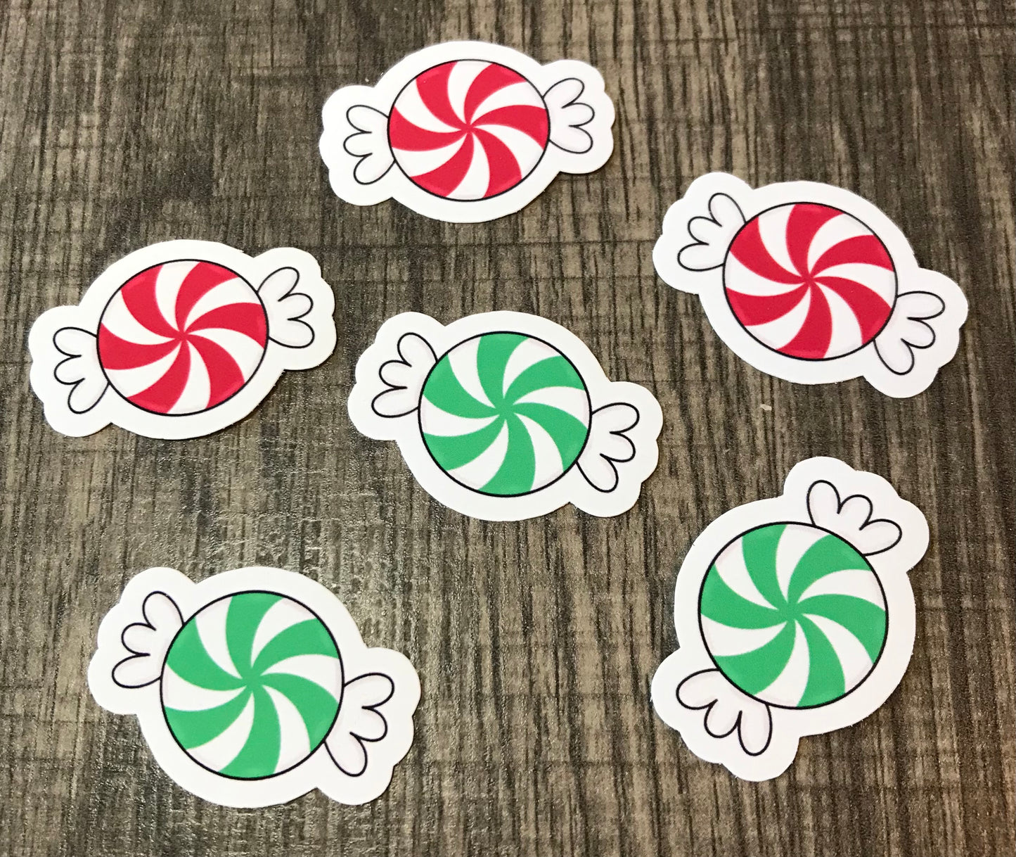 “Red and green peppermint candies” mini stickers (set of 6)