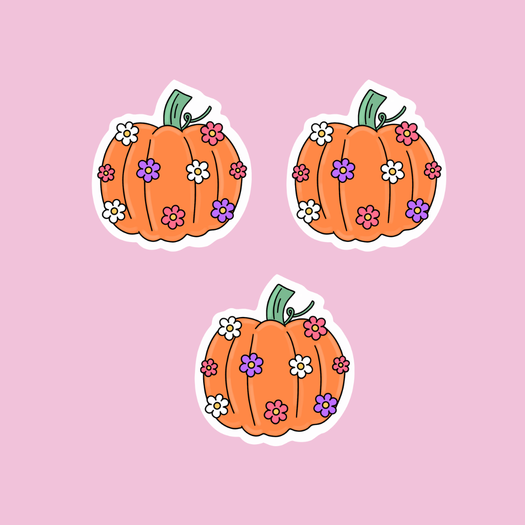 “Orange floral pumpkins” mini sticker (set of 3)