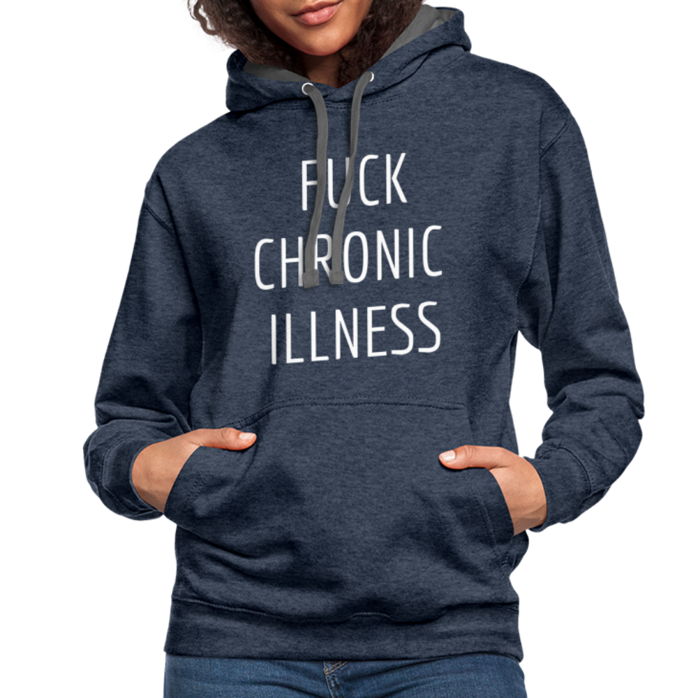 “Fuck Chronic Illness” Unisex contrast hoodie - indigo heather/asphalt