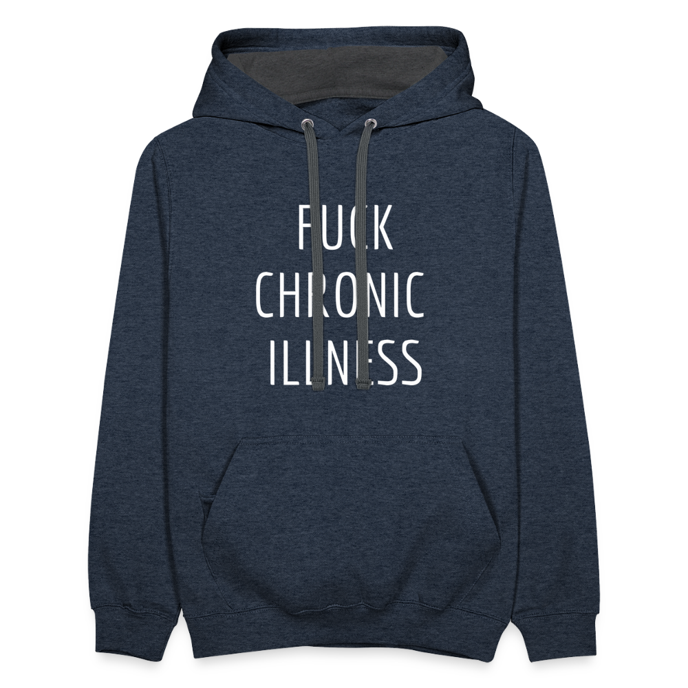 “Fuck Chronic Illness” Unisex contrast hoodie - indigo heather/asphalt