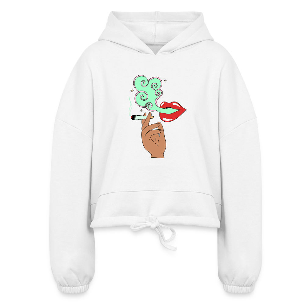 “Smoking Lips” Women’s Cropped Hoodie - white