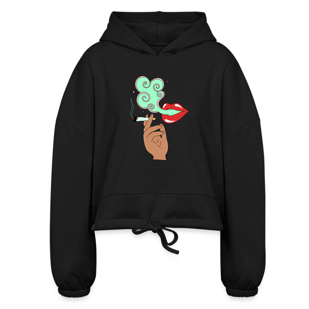 “Smoking Lips” Women’s Cropped Hoodie - black