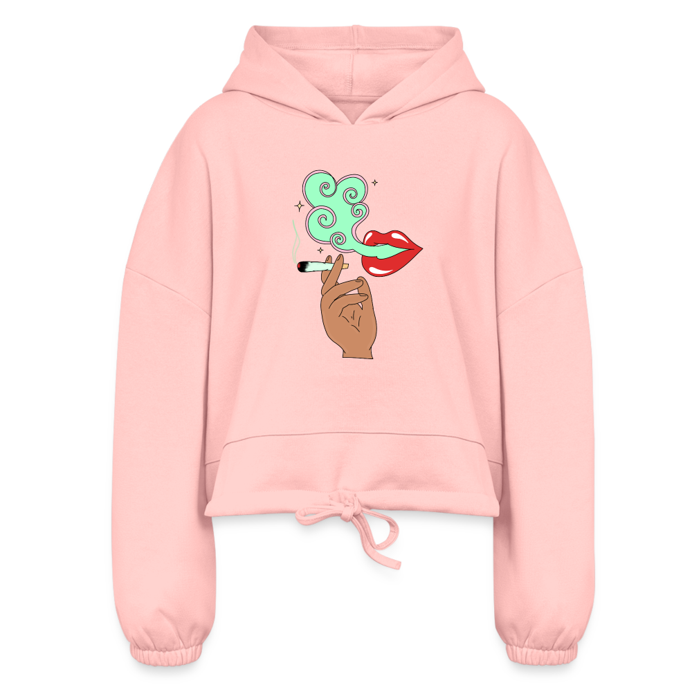 “Smoking Lips” Women’s Cropped Hoodie - light pink