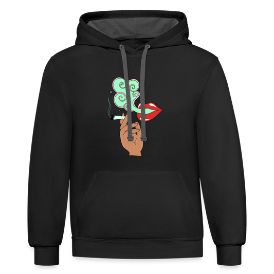 “Smoking Lips” Contrast Hoodie - black/asphalt