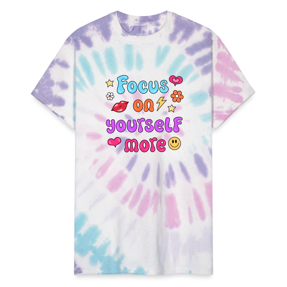 Focus on yourself more Unisex Tie Dye T-Shirt - Pastel Spiral