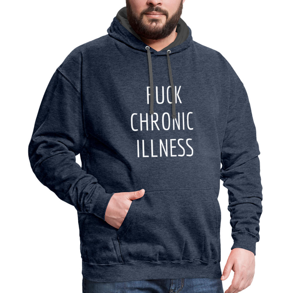 “Fuck Chronic Illness” Unisex contrast hoodie - indigo heather/asphalt