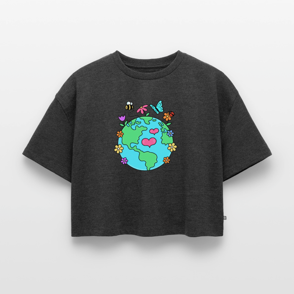 Women's Oversized Organic Cropped T-Shirt - heather anthracite