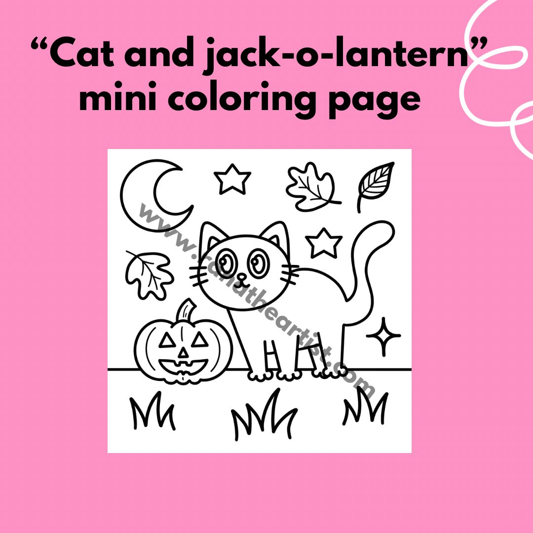 “Cat and jack-o-lantern” coloring page (4x4)