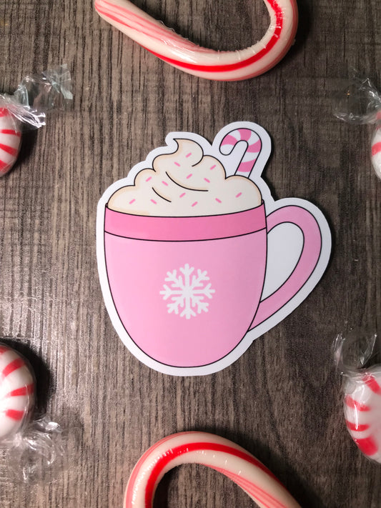 Pink hot cocoa mug sticker