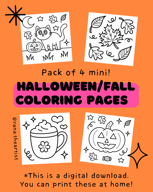 Halloween/fall mini coloring pages (Printable) Pack of 4