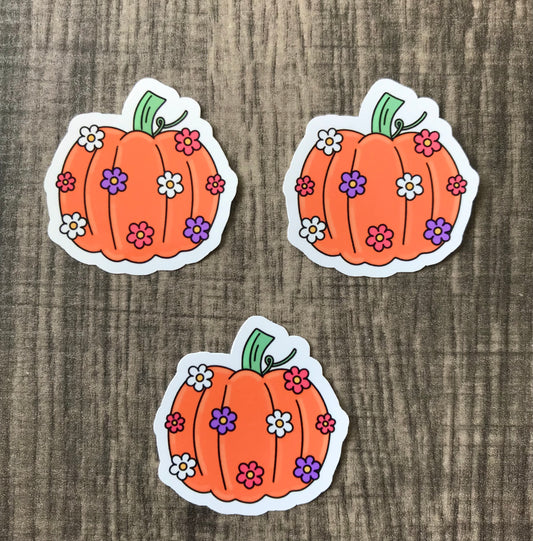 “Orange floral pumpkins” mini sticker (set of 3)