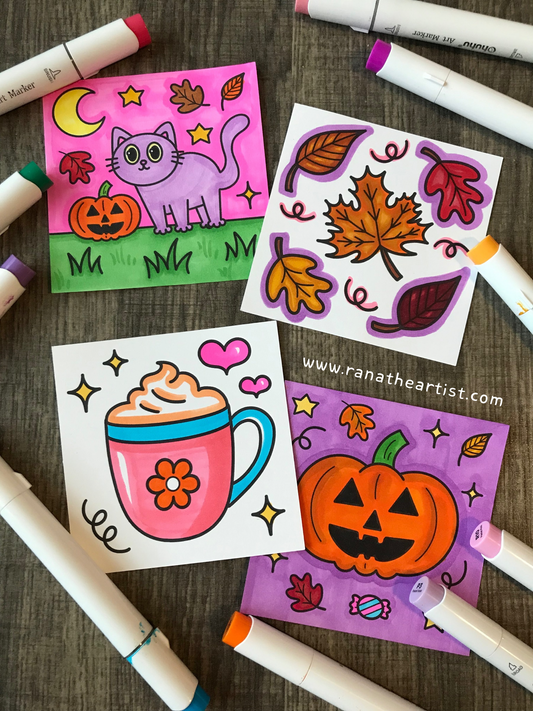 Halloween/Fall mini coloring pages (Physical copies) Pack of 4