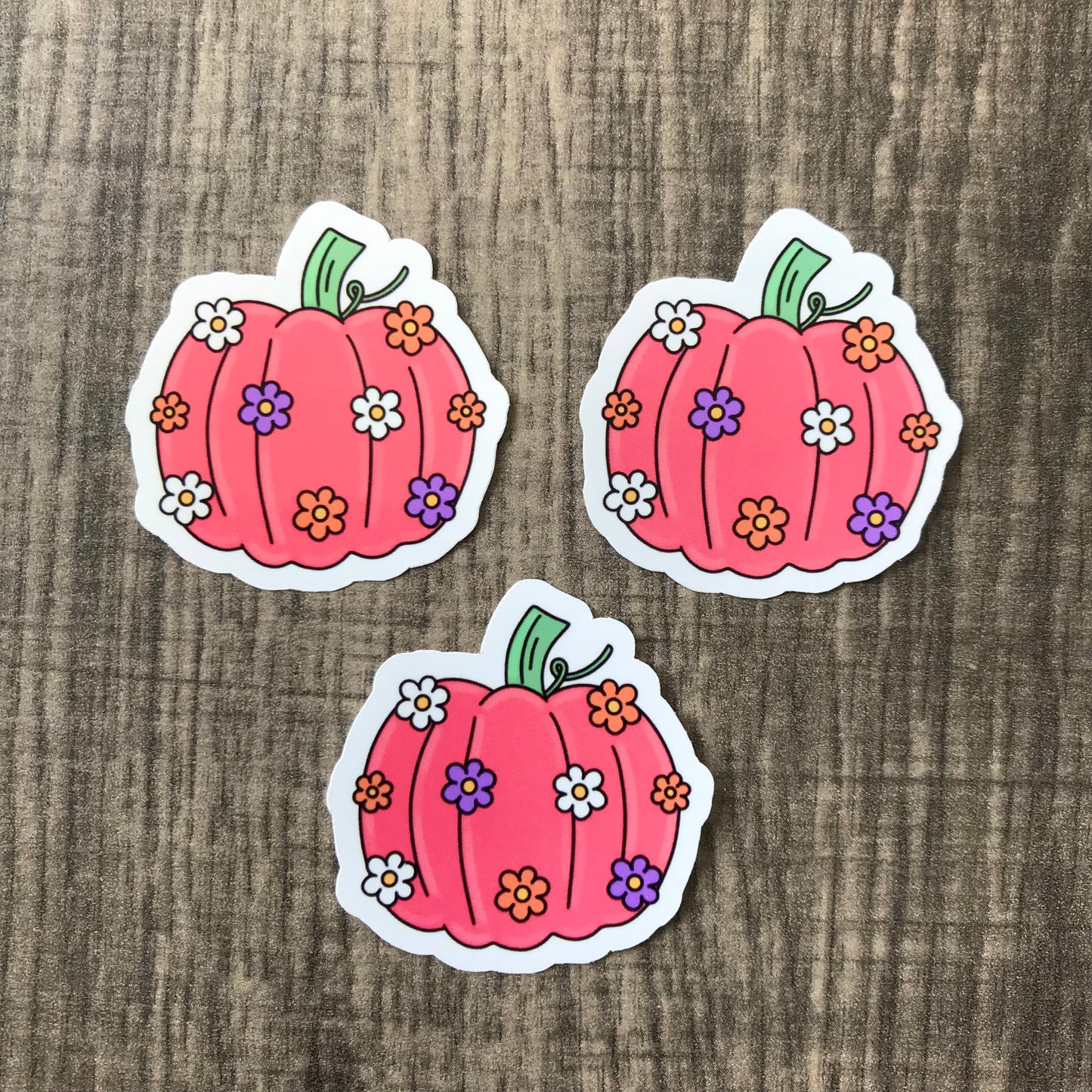 Pink floral mini pumpkin stickers (set of 3)