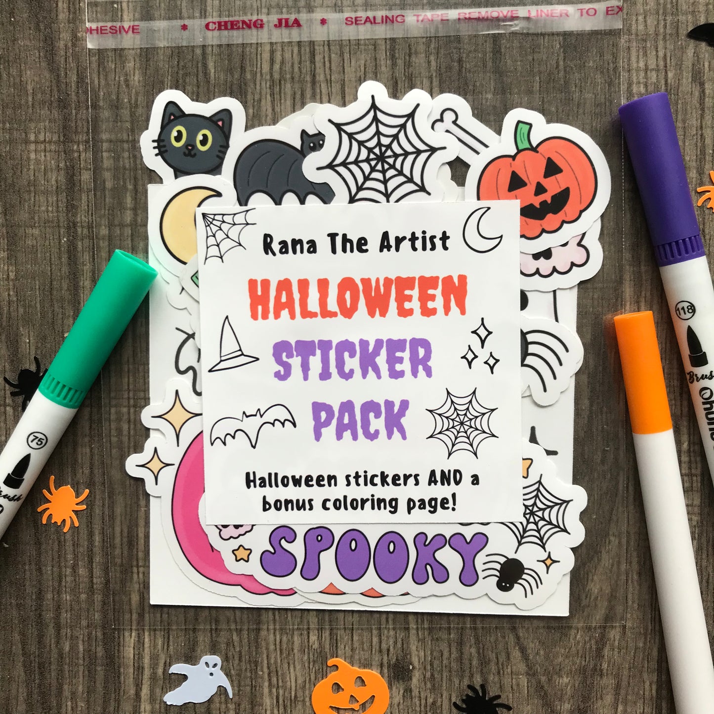 Halloween sticker pack (bonus coloring page)