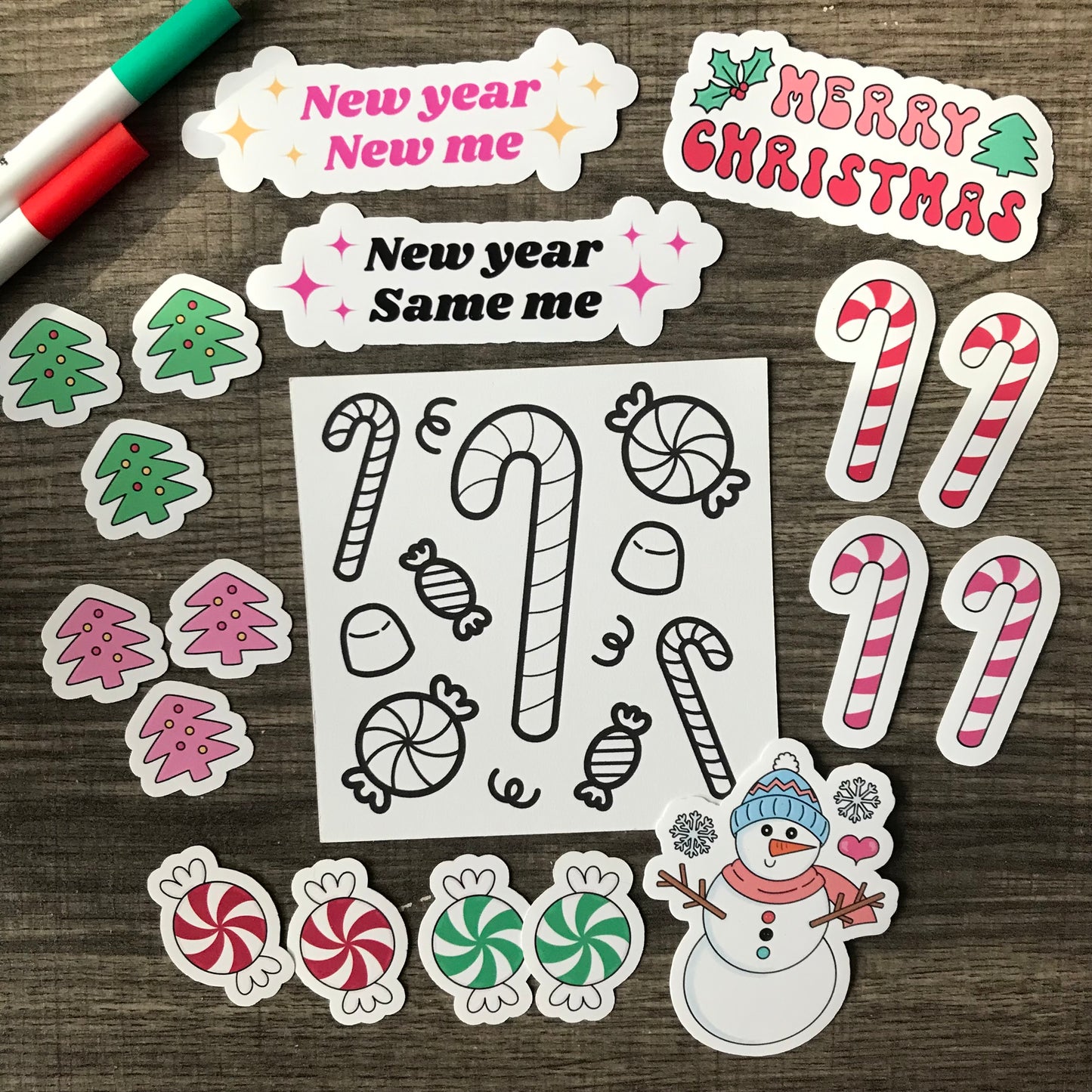 Holiday sticker pack (bonus coloring page)