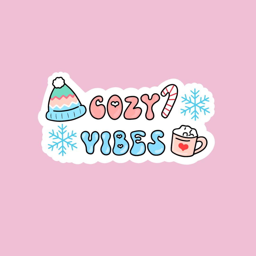 “Cozy vibes” sticker (pink or blue)