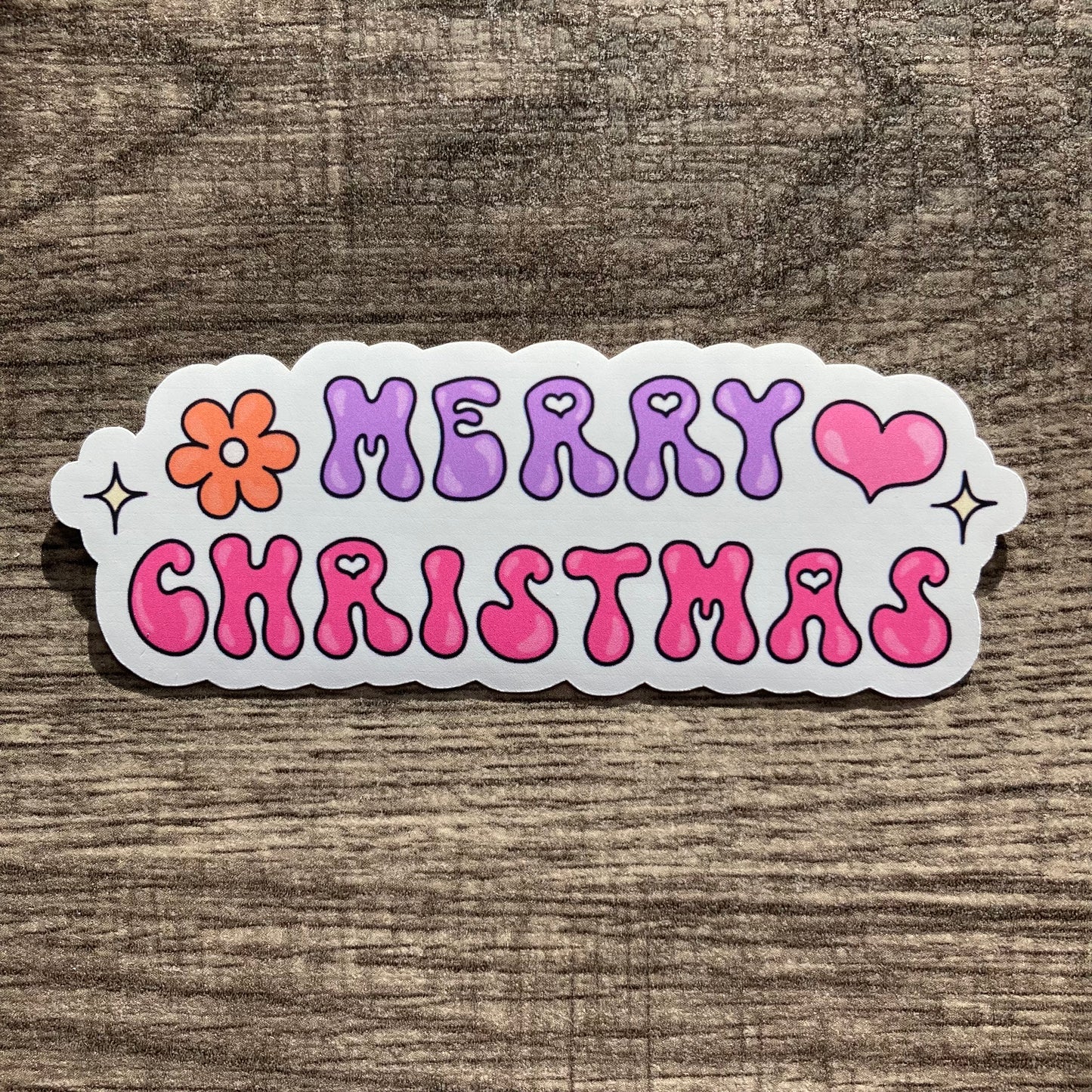 “Merry Christmas” sticker (pink/purple)