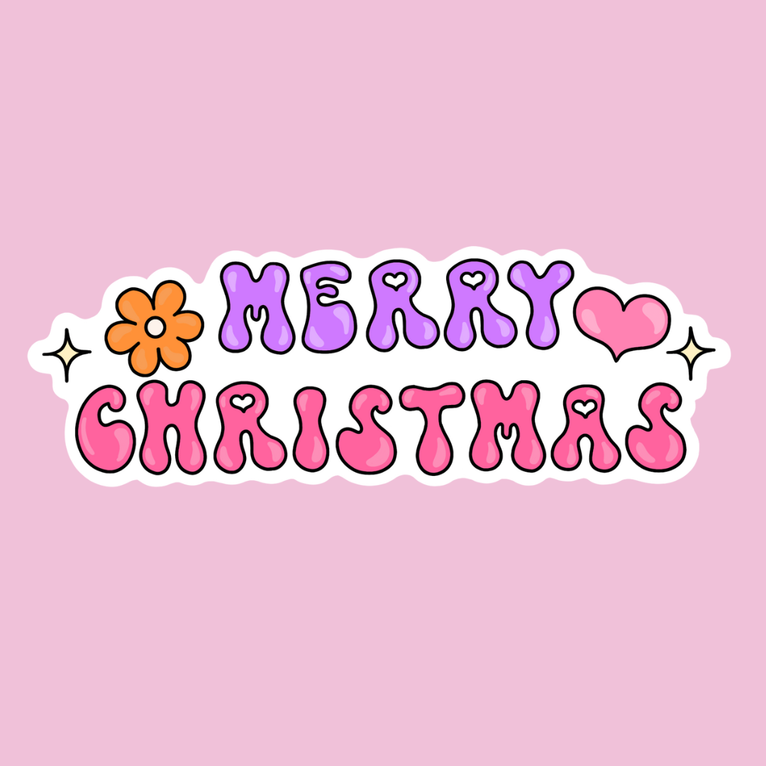 “Merry Christmas” sticker (pink/purple)